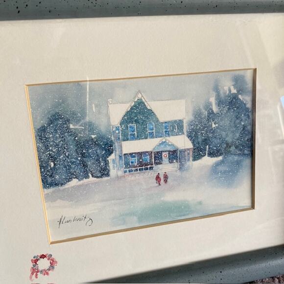 Helga Lunkwitz Signed Hand Painted Orig. Watercolor Framed Matted House in Snow - Picture 4 of 16